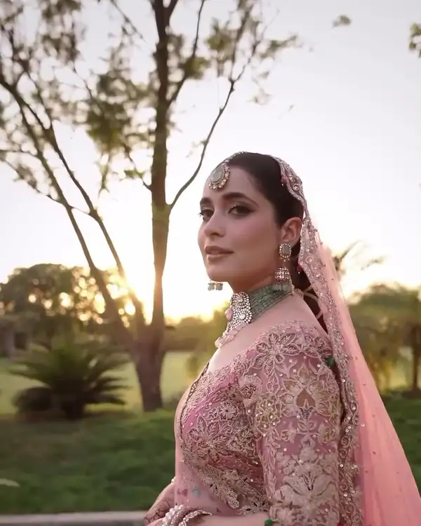 Bridal make-up, teal lehenga, rooftop at sunset