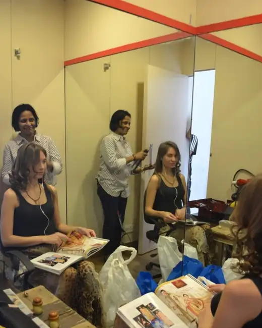 Getting ready, makeup kit and mirror